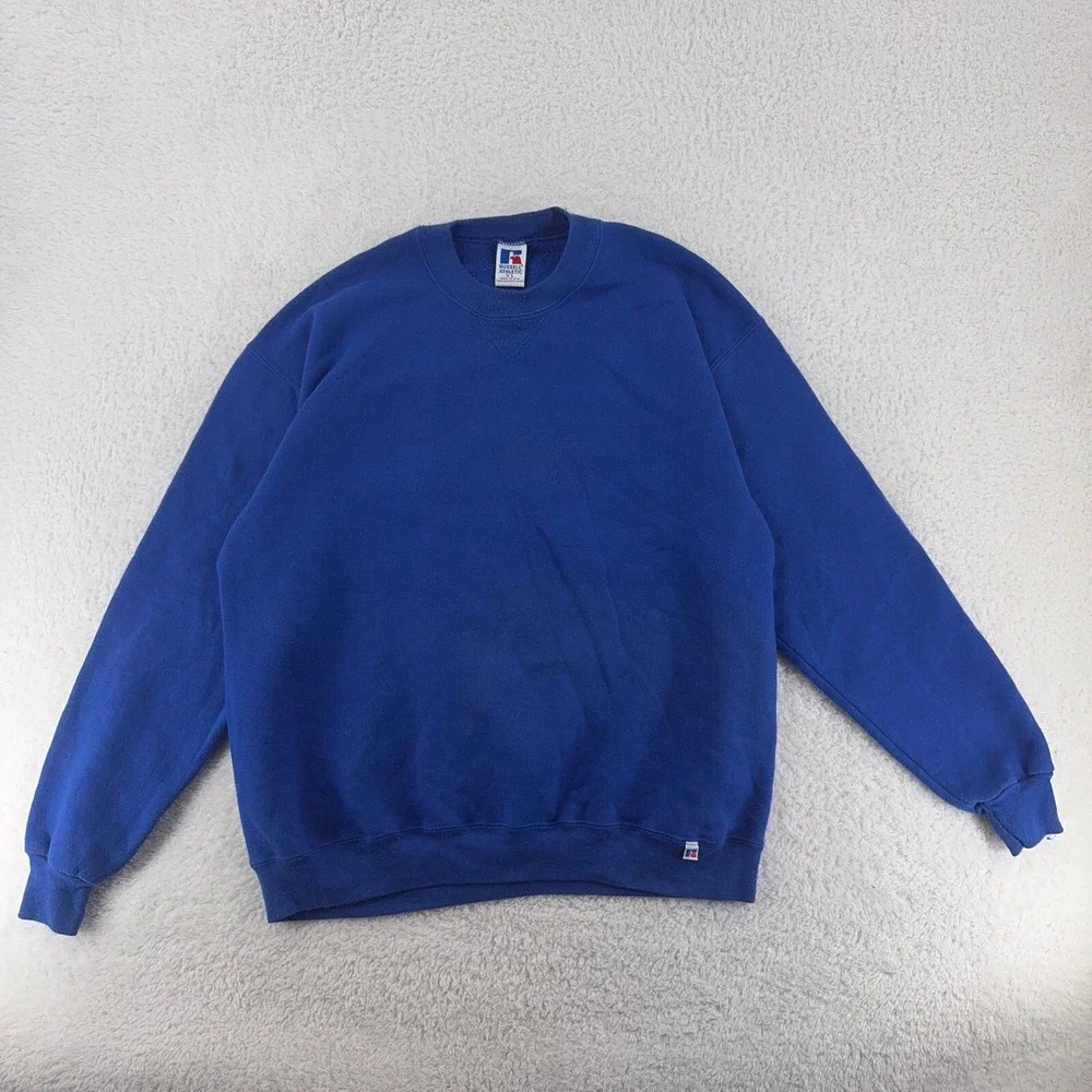 vintage 90s BLANK BLUE RUSSELL ATHLETIC CREWNECK SWEATSHIRT LARGE/XL made in usa